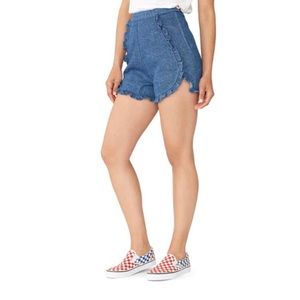 Samantha Pleet Floweret Ruffle Ultramarine High Waist Denim Shorts